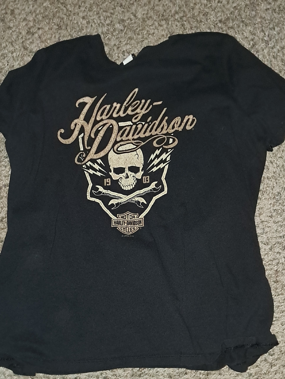 Harley-Davidson Black Tee with Gold Skull Graphic